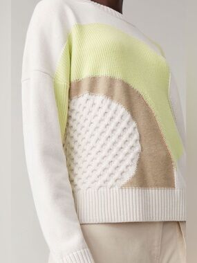 COS crewneck color block wool-cotton sweater with neon green detailing